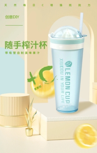 creative lemon juice cup simple colorful portable water cup with straw office transparent cup factory direct sales