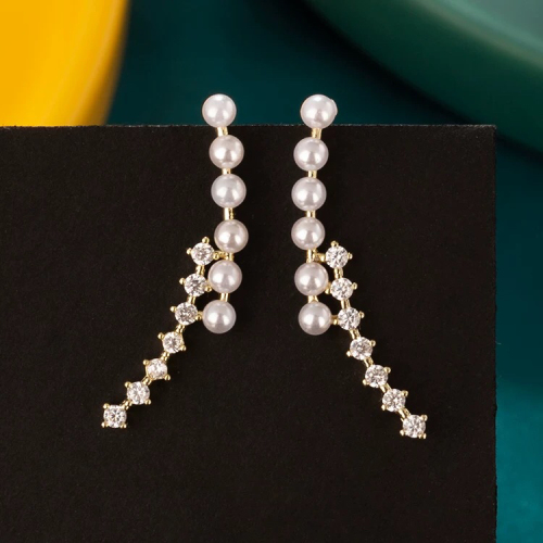 popular copper pearl zircon earrings trendy simple internet celebrity earrings cold style earrings
