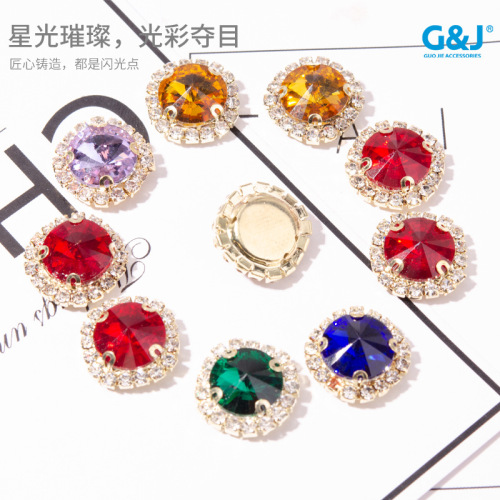 Glass Drill Crystal Buckle round Satellite Rhinestones Claw Chain Surrounding Border Four-Hole Hand Sewing Clothing Drill DIY Headdress Accessories