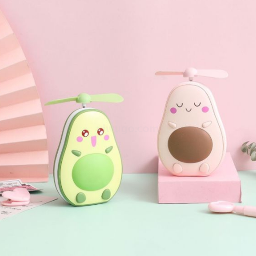 夏季创意牛油果风扇 led带灯补妆镜手持小风扇usb充电口袋水果扇