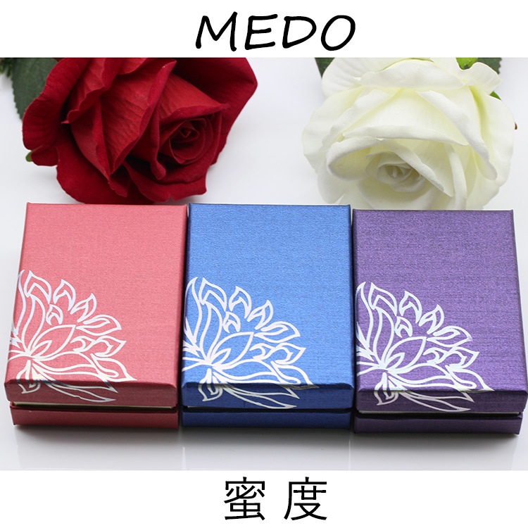 现货复古莲花首饰盒高硬度耳钉牛皮纸耳环耳饰饰品包装盒