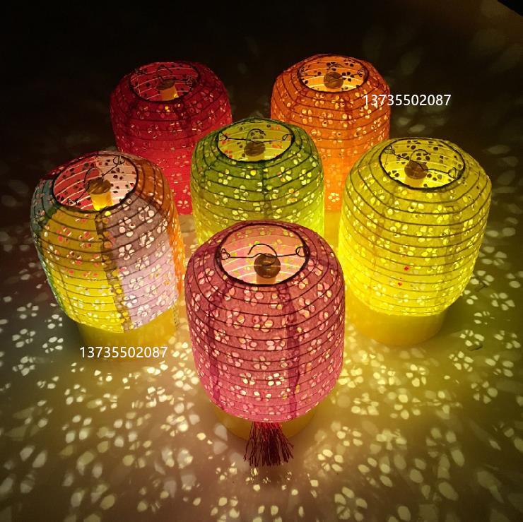 圆柱冬瓜型镂空落水纸灯笼儿童舞蹈手提发光汉服道具古风花灯装饰