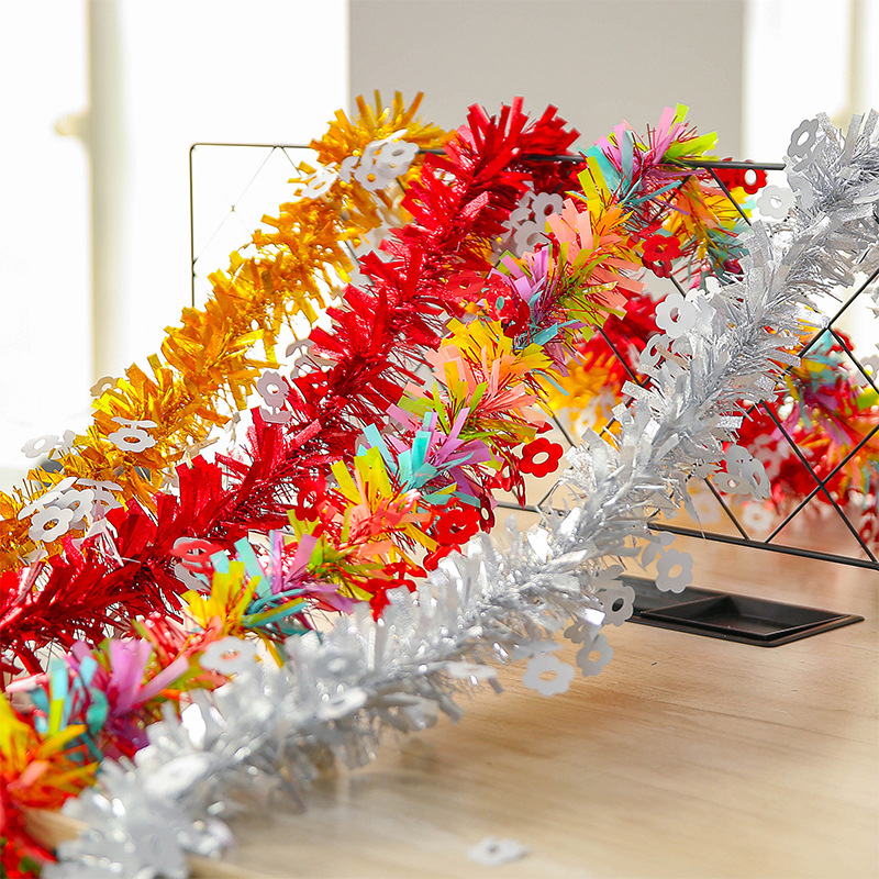 圣诞毛条彩条2米小花冲件茜草节日布置生日派对用品婚礼婚庆拉花