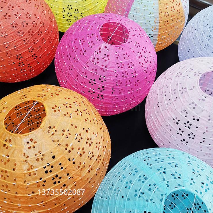 落水纸灯笼梅花镂空圆形纸灯罩LED汉服幼儿园婚庆节日派对装饰