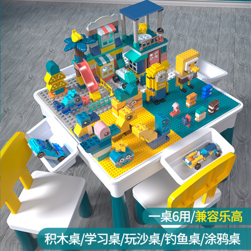 * plastic building block table children‘s multifunctional assembling building blocks game table baby boys and girls playing sand table supply