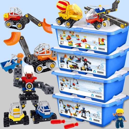 * Qunlong Science and Education Variety Engineering Vehicle Twist Screw Building Blocks Large Particles Compatible with Lego Children Training Institutions Teaching Aids