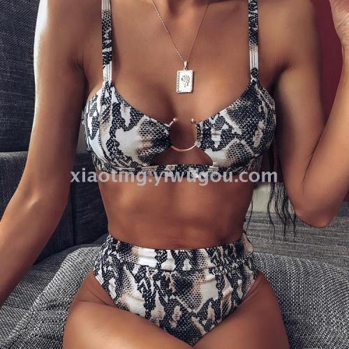 Foreign Trade New Snake Leopard Print Double-Sided Nylon Printed Sexy Push up Split High Waist Bikini Factory Direct Sales