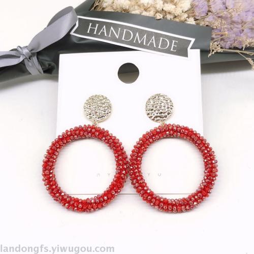 cross-border exclusive for spring and summer new fashion handmade crystal round earrings fashion elegant lady