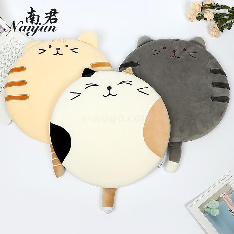 日式卡通毛绒猫咪坐垫 榻榻米飘窗地毯垫 客厅卧室加厚圆形垫子