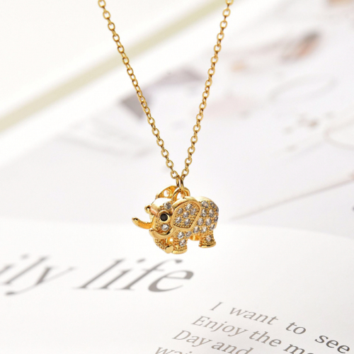 New Micro Rhinestone Elephant Pendant Women‘s Korean Super Hot Necklace Internet Celebrity Best-Selling All-Match Clavicle Chain 18K Gold Real Gold