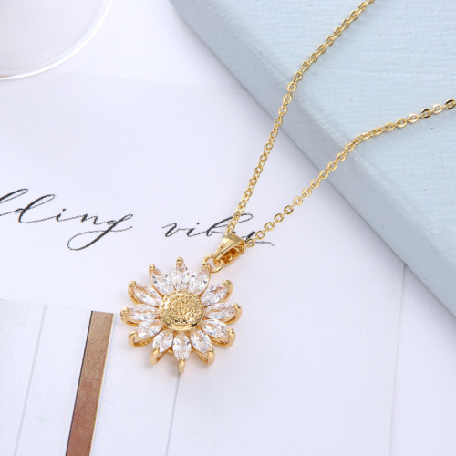 korean style online red crystal daisy flower necklace accessories copper plated real gold micro inlaid zircon women‘s jewelry necklace wholesale