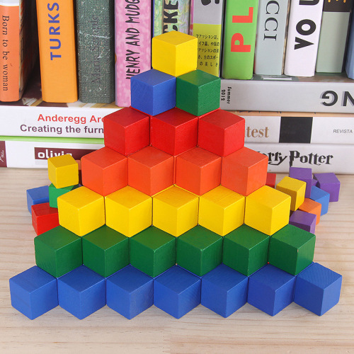 Wooden 50 Square Cube Building Blocks Primary School Mathematics Teaching Aids Kindergarten 30cm Geometric Solid Wood Squares