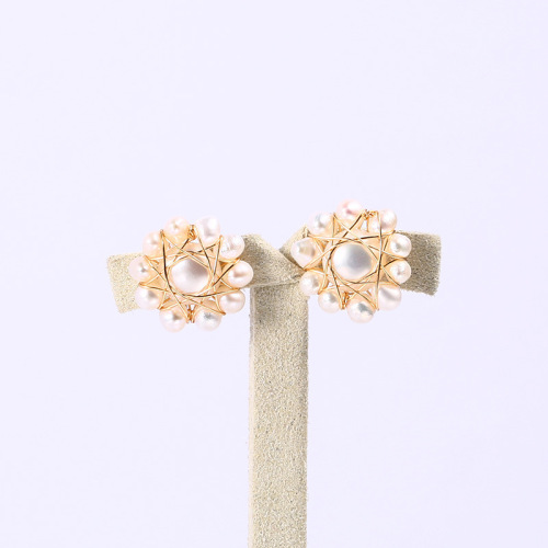 natural freshwater pearl earrings winding small pearl star stud earrings 14k gold s925 silver needle earrings earrings for women