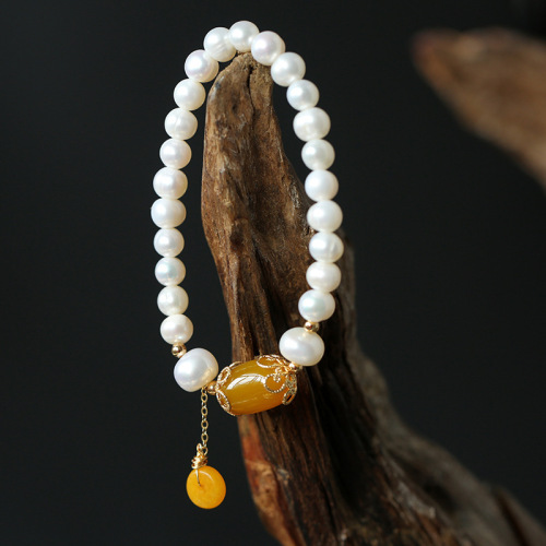 natural freshwater pearl bread beads chalcedony agate bracelet 14k gold women‘s valentine‘s day gift bracelet accessories