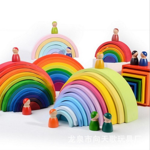 [authentic] german waldorf colored building blocks green early education educational wooden toys kindergarten rainbow