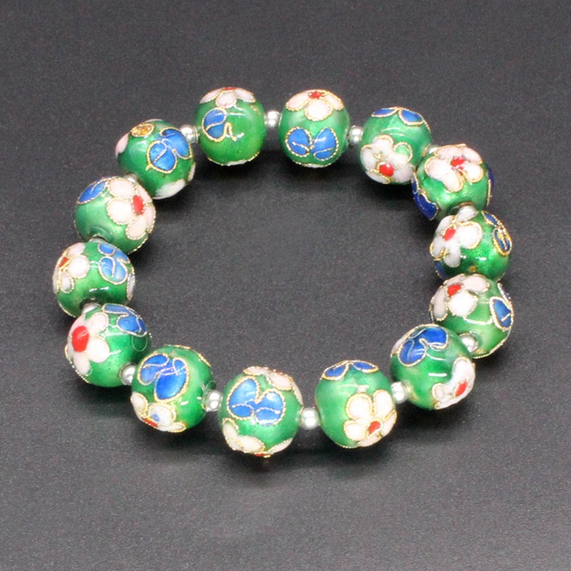 北京景泰蓝民族风饰品手饰掐丝珐琅（花丝银蓝）12mm圆珠手链