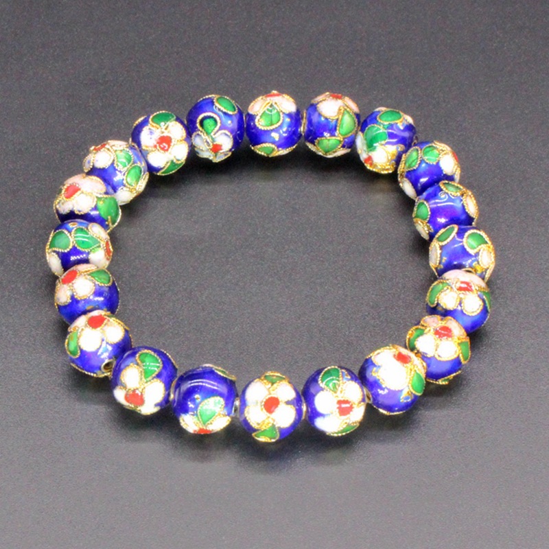 北京景泰蓝民族风饰品手饰掐丝珐琅（花丝银蓝）10mm圆珠手链