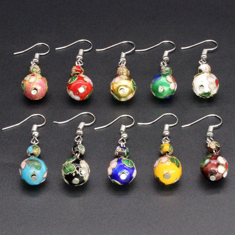 北京景泰蓝古风汉服新娘妆饰品耳饰花丝银蓝12mm圆珠耳环