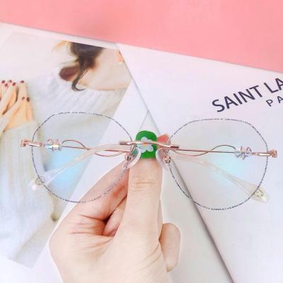 D Home square rimless cut frontier blue light flat mirror small Red book hot sale Crystal Glitter Pearlescent edge set diamond glasses