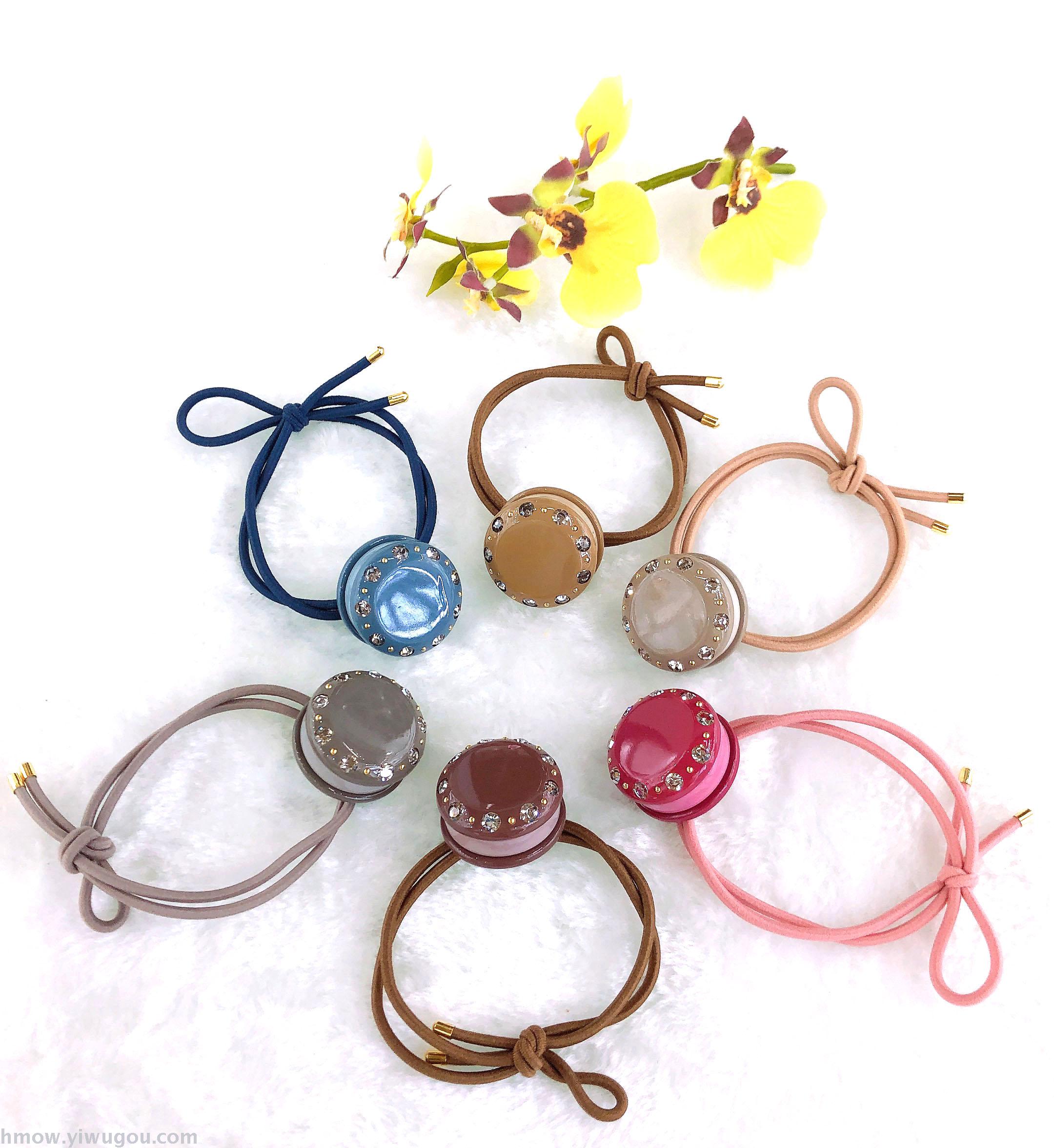 韩国爆款摆地摊发箍镶钻圆球夹心皮筋高档扎头发发绳发圈金色绳扣