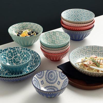 Insta-style tableware dinnerware celebrity crockery set with ceramic retro relief bowl bird's nest bowl rice bowl