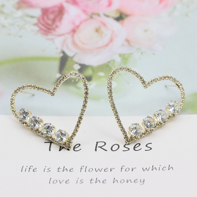 S925银针欧美耳饰时尚潮流个性甜美简约镶钻珍珠爱心耳环女网红款