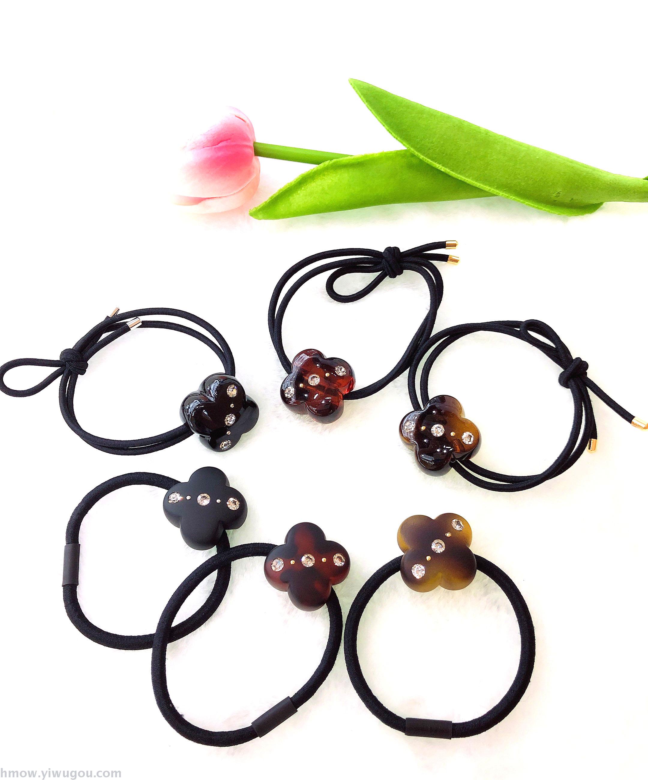 韩国爆款摆地摊发箍四叶花镶钻发绳网红扎头发皮筋简约扎马尾发圈