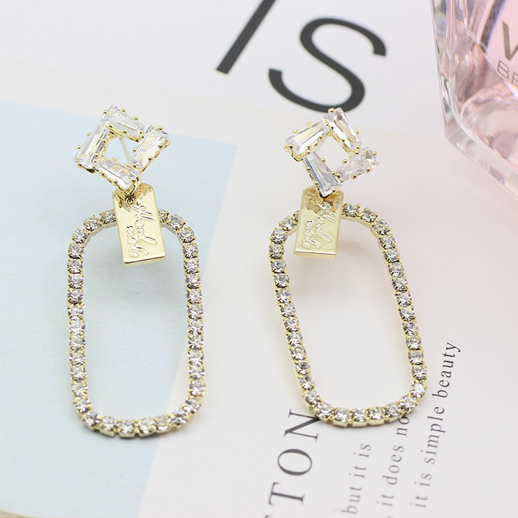 S925银针韩版耳饰网红气质椭圆耳环镶钻满钻锆石贝壳耳钉一件代发