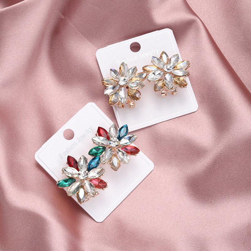 小清新甜美满钻花朵耳扣韩国女生气质百搭耳饰显脸瘦耳环饰品女