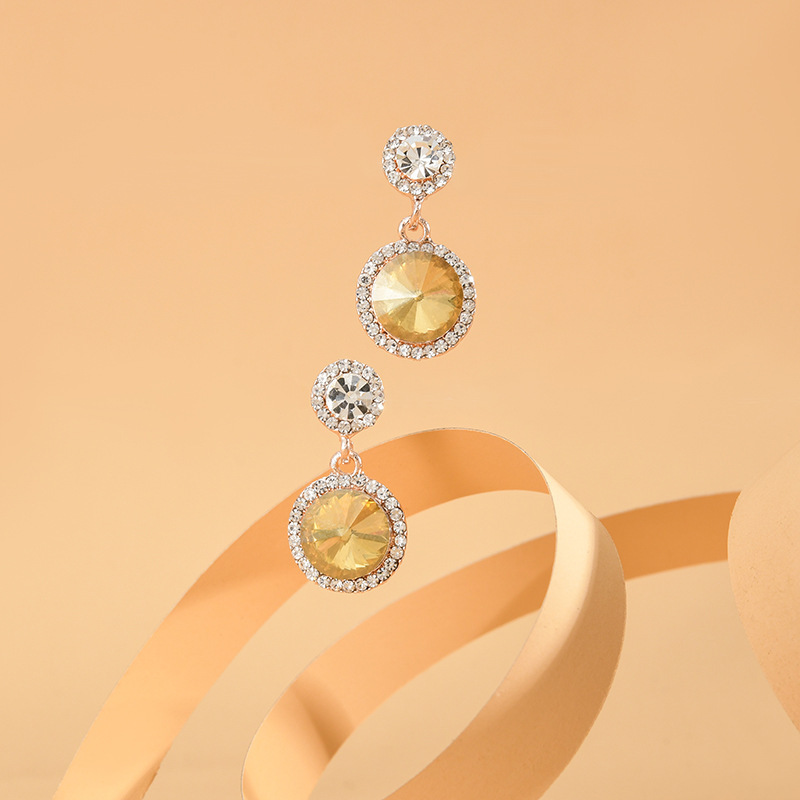 欧美气质捷克钻耳环圆形复古大宝石长款防过敏钢钉耳钉速卖通热卖