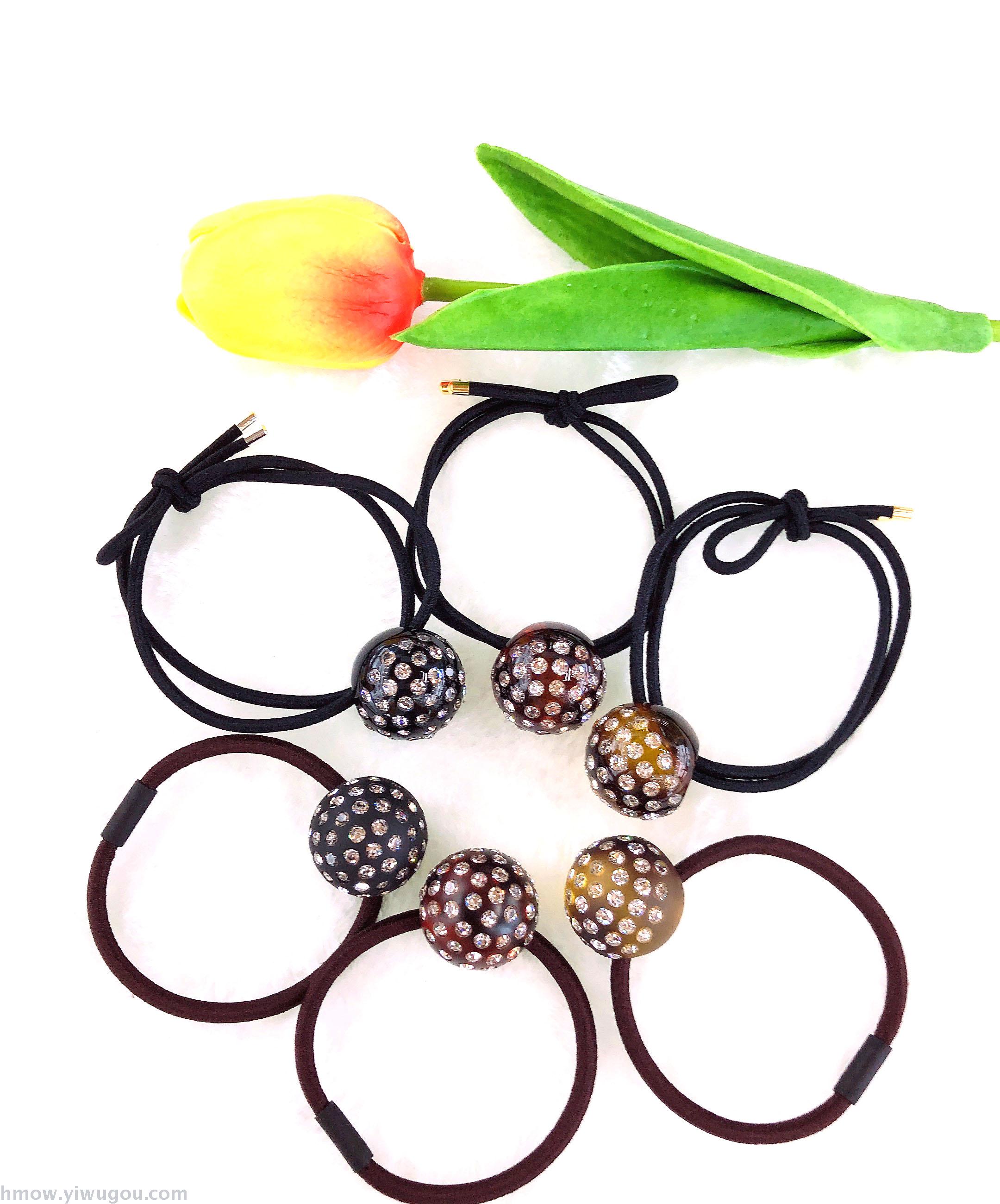 韩国爆款发箍小圆珠带钻发绳发圈丸子头皮筋女头绳头饰金色绳扣