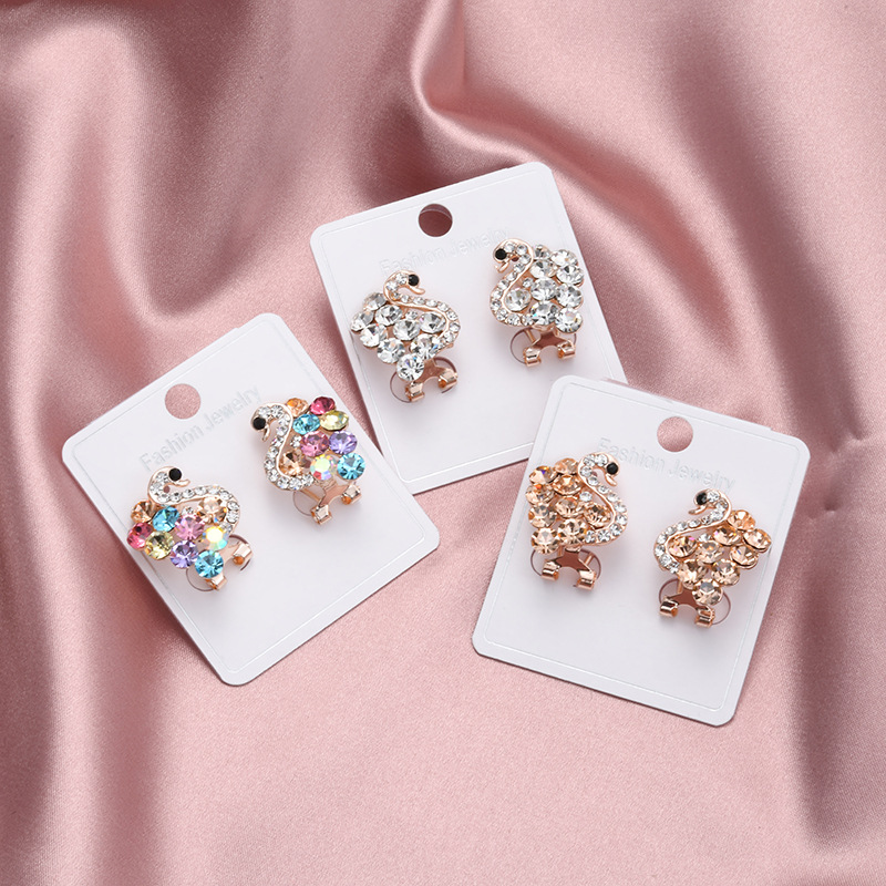 韩版创意微镶满钻天鹅造型耳扣可爱闪耀耳钉耳饰女 厂家一件代发