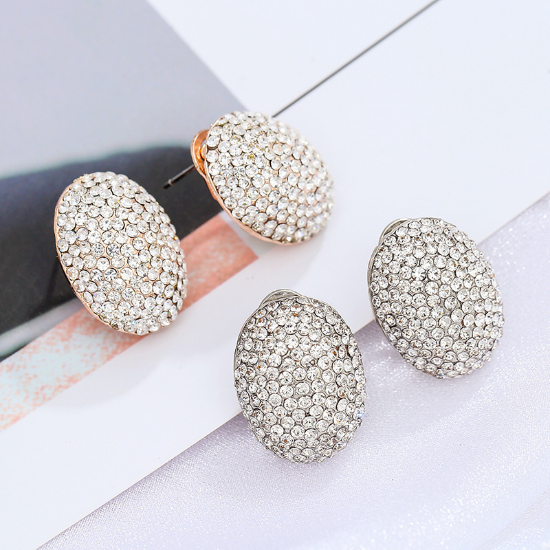 欧美耳钉气质简约几何满钻首饰耳钉 椭圆个性耳饰饰品一件代发