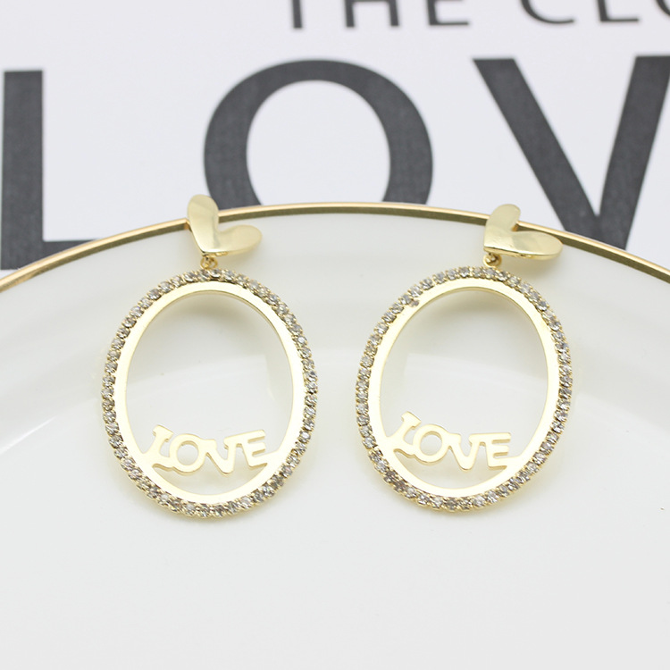 S925银针韩版耳饰LOVE字母爱心桃心满钻镶钻耳环义乌厂家一件代发