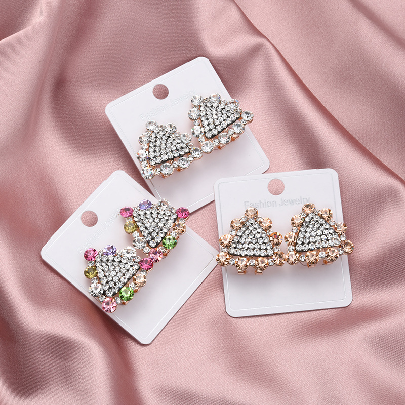 新款气质优雅满钻三角形耳扣创意百搭几何形耳饰网红饰品厂家批发