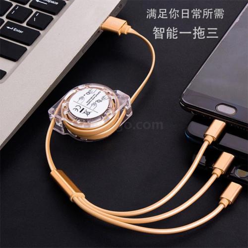 Crystal Retractable Three-in-One Data Cable Apple Android Type-c Mobile Phone Fast Three-in-One Charge Cable Logo Customization
