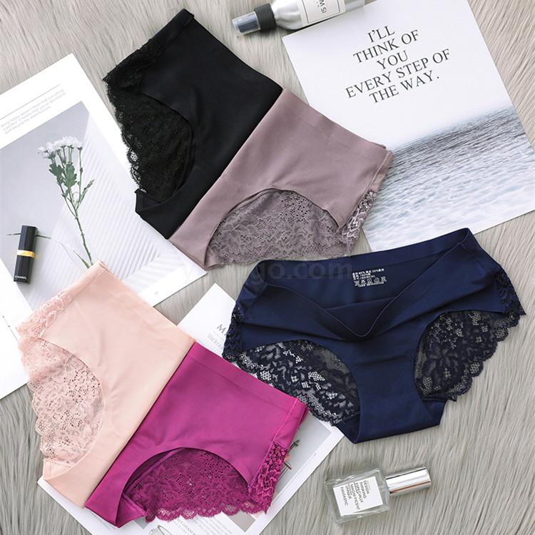 无痕内裤女士蕾丝夏季性感情趣冰丝薄款中高腰透气收腹三角裤