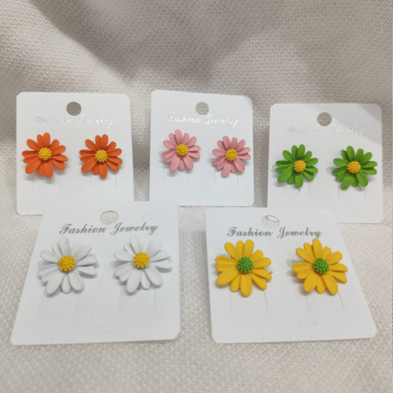 韩国东大门春夏新款甜美小雏菊耳钉s925银针泫雅风彩色花朵耳饰女