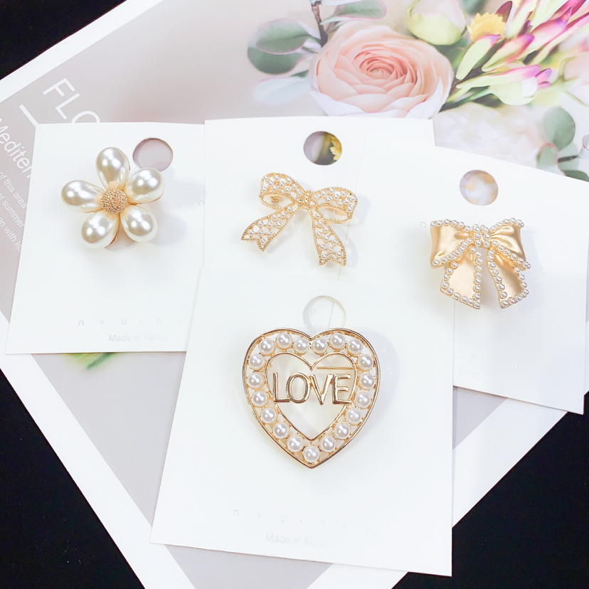 韩国气质蝴蝶结珍珠花朵胸针女时尚蝴蝶结胸花组合百搭西装配饰