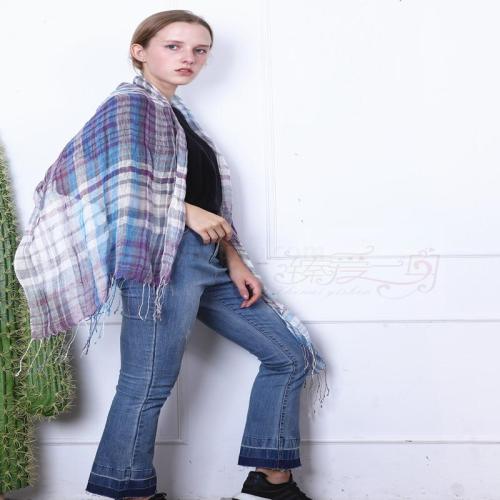 plaid linen scarf for women summer cotton and linen japanese korean style artistic all-match long spring and autumn fresh temperament