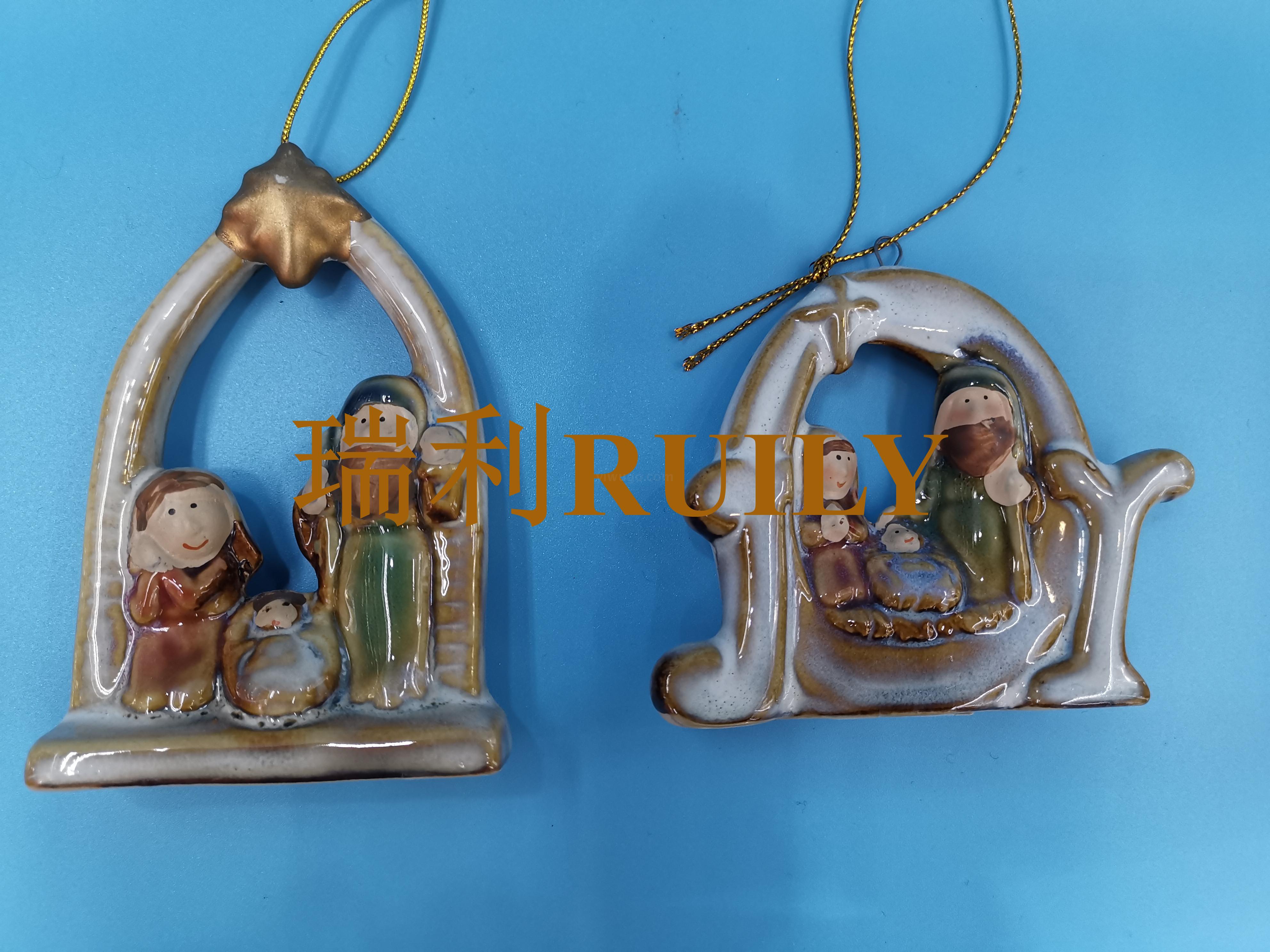 宗教树脂工艺品 基督教用品卡通小马槽挂件