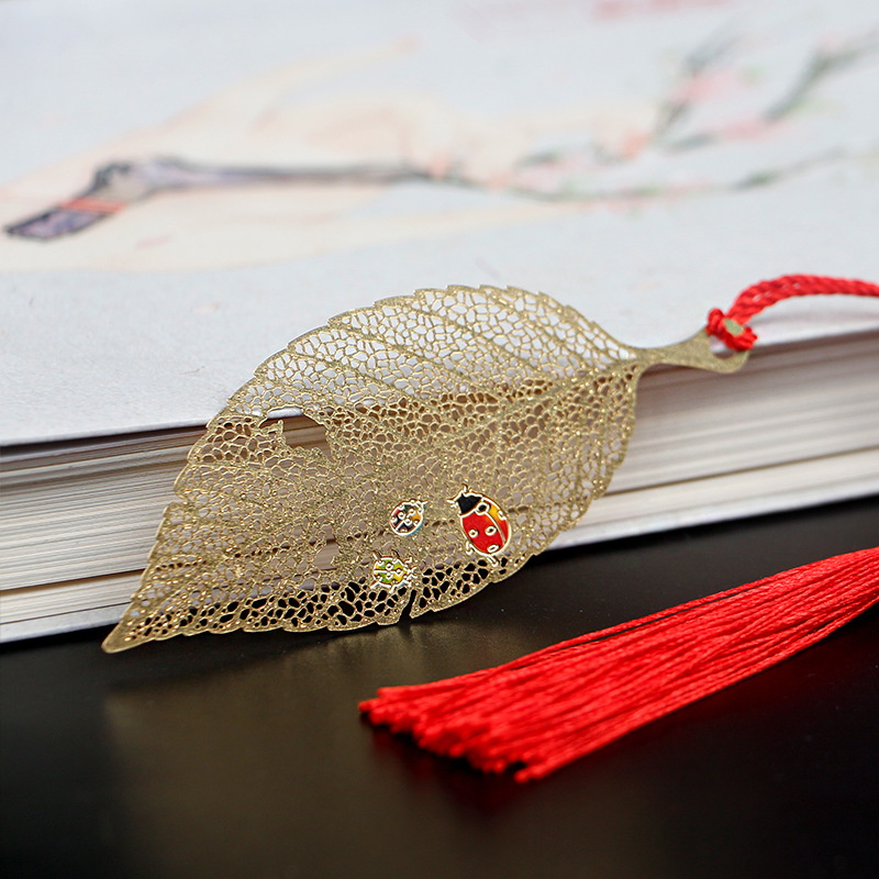 厂家定制金属书签树叶镂空电镀电脑片设计校园学生用品 书签定做