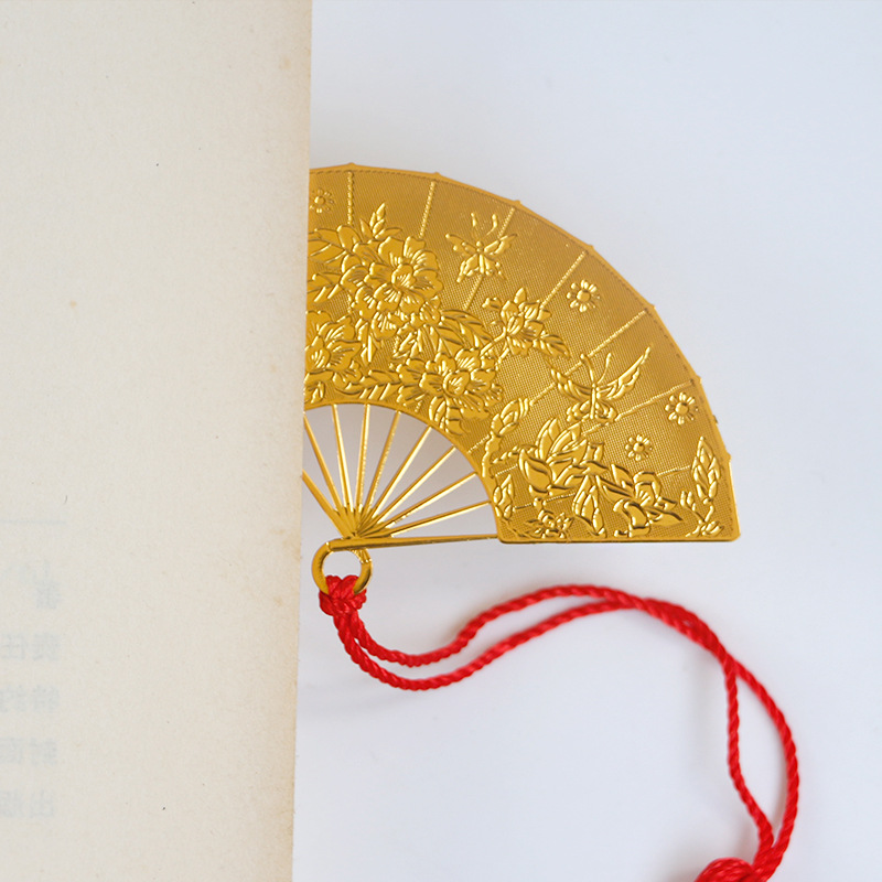 金属书签 中国风古典定做腐蚀镂空电镀金属扇子书签文创定制现货