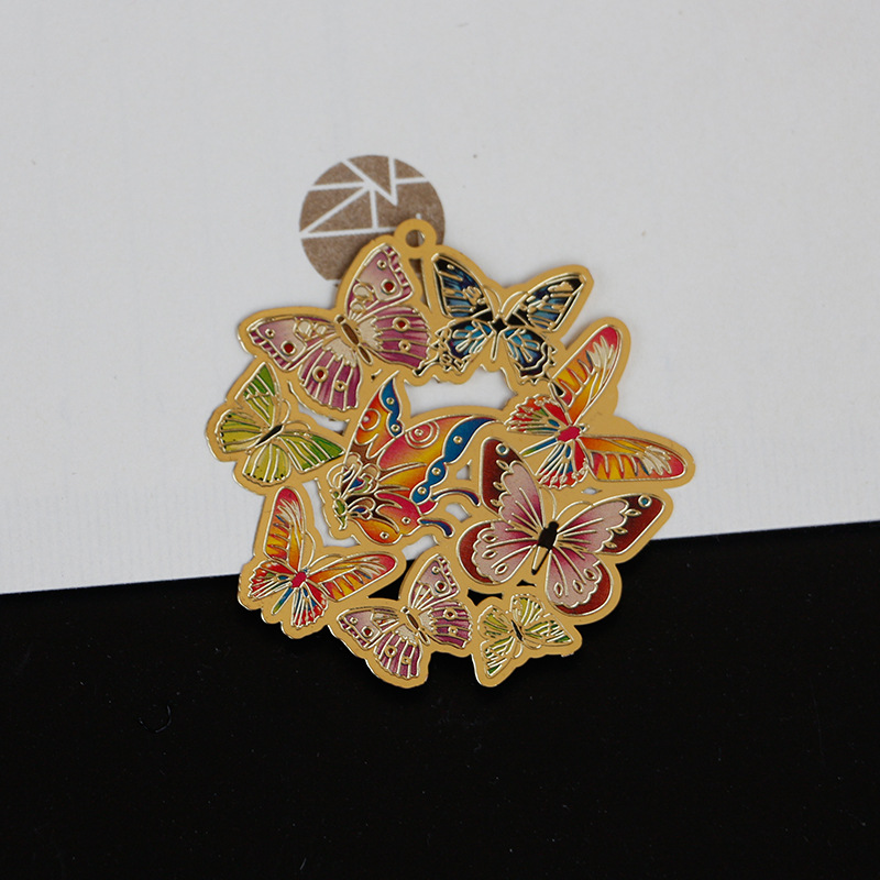 金属书签定制 中国风彩色蝴蝶电镀镂空彩印书签学生用品文创礼品