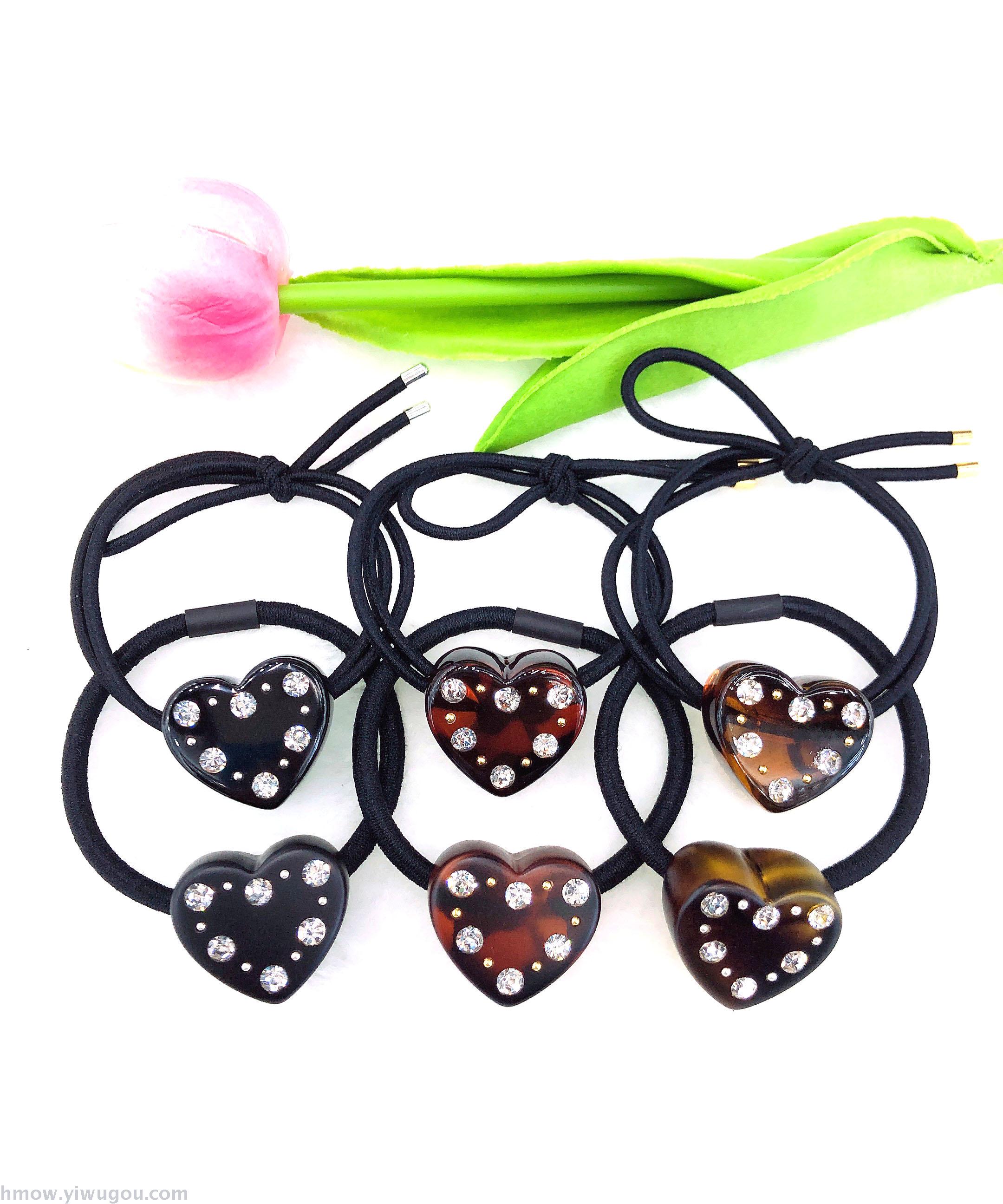 网红爆款摆地摊发箍韩国网红爱心桃心镶钻扎头发皮筋发绳成人发圈