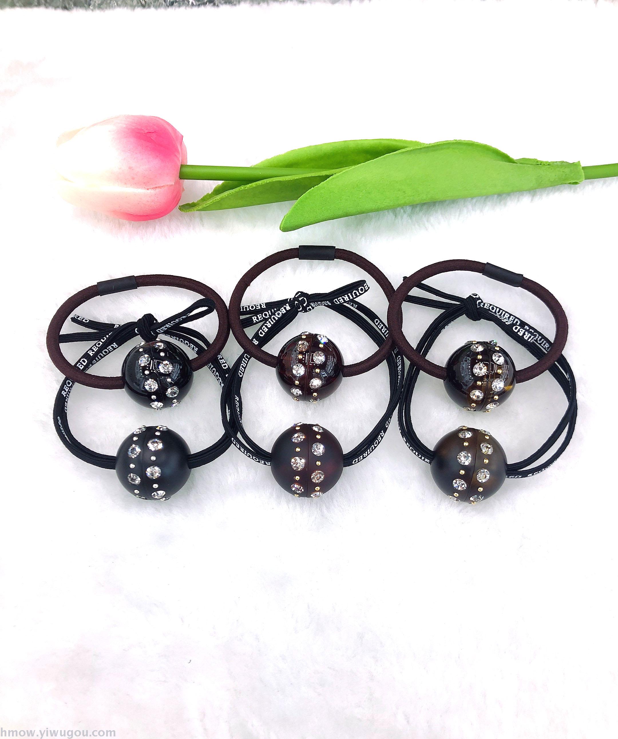 韩国爆款发箍女小圆球镶钻高档发绳网红简约扎马尾丸子头发圈皮筋