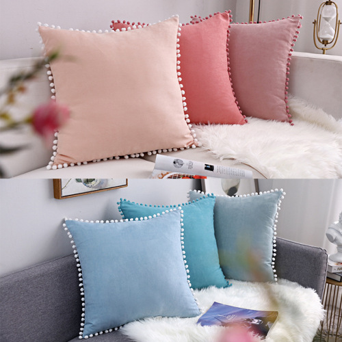 nordic ins style cross-border fur ball lace band ball suede solid color sofa pillowcase without core