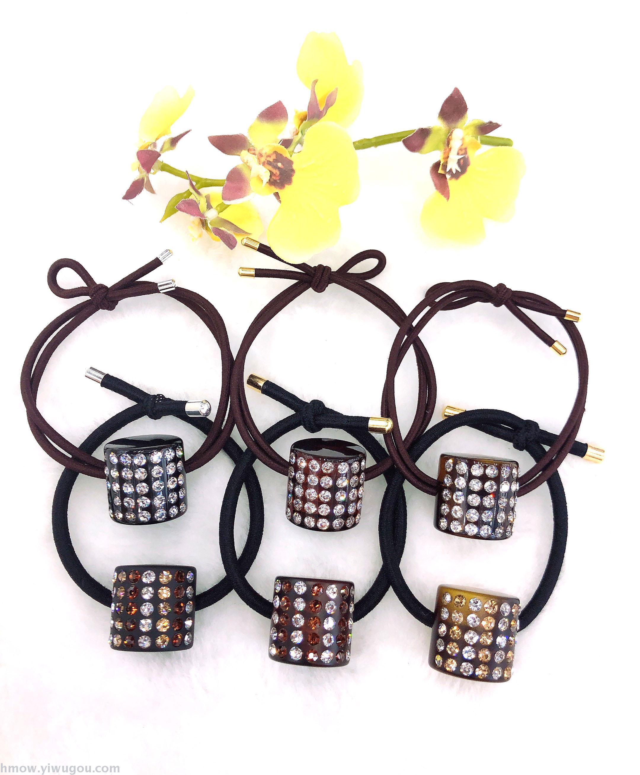 韩国网红发箍女小圆柱镶钻扎头发皮筋头饰简约少女发圈女金色绳扣