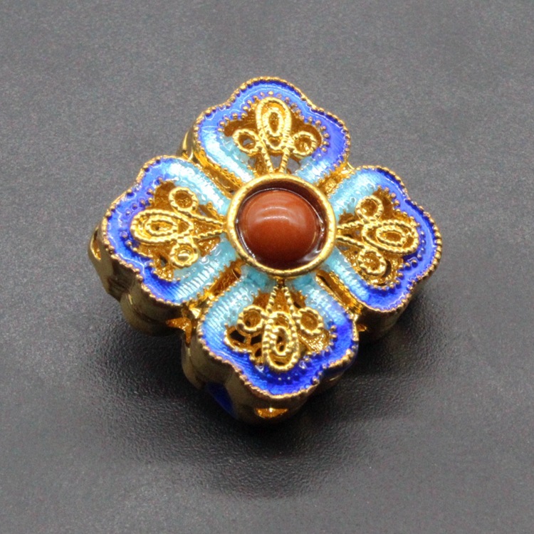 铜胎滴油烧蓝珐琅背云隔珠古风饰品配件景泰蓝20mm方块散珠016