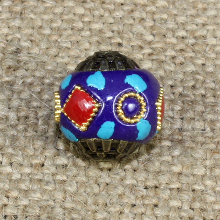 DIY藏饰配件背云隔珠尼泊尔仿松石镶嵌铜珠15mm*15mm隔件006